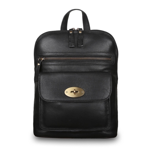 Маленький кожаный рюкзак черного цвета и внешним карманом Ashwood Leather M-65 Black